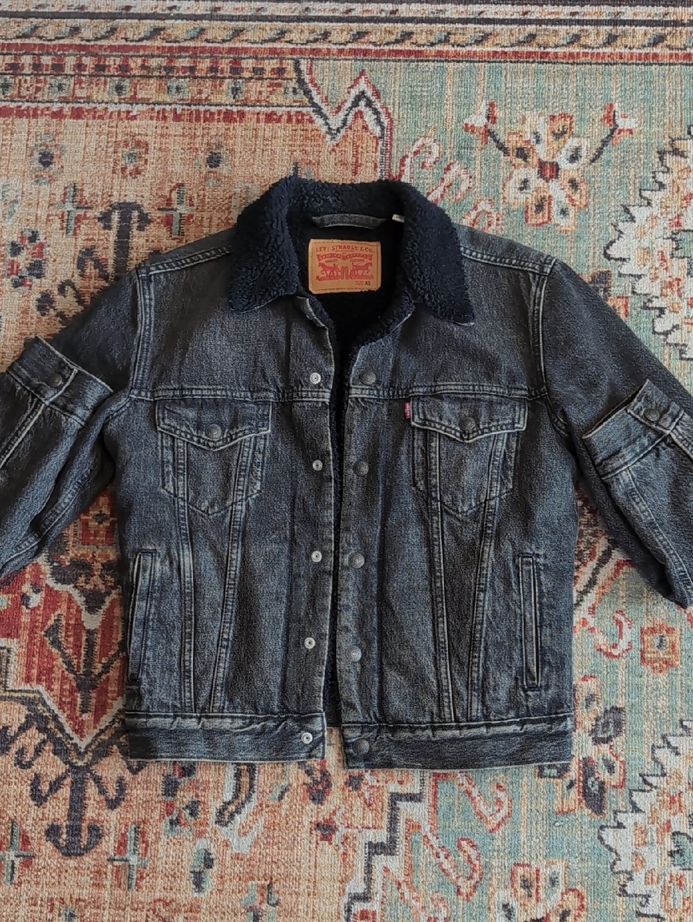 Levi's Washed Black Sherpa Trucker Jacket